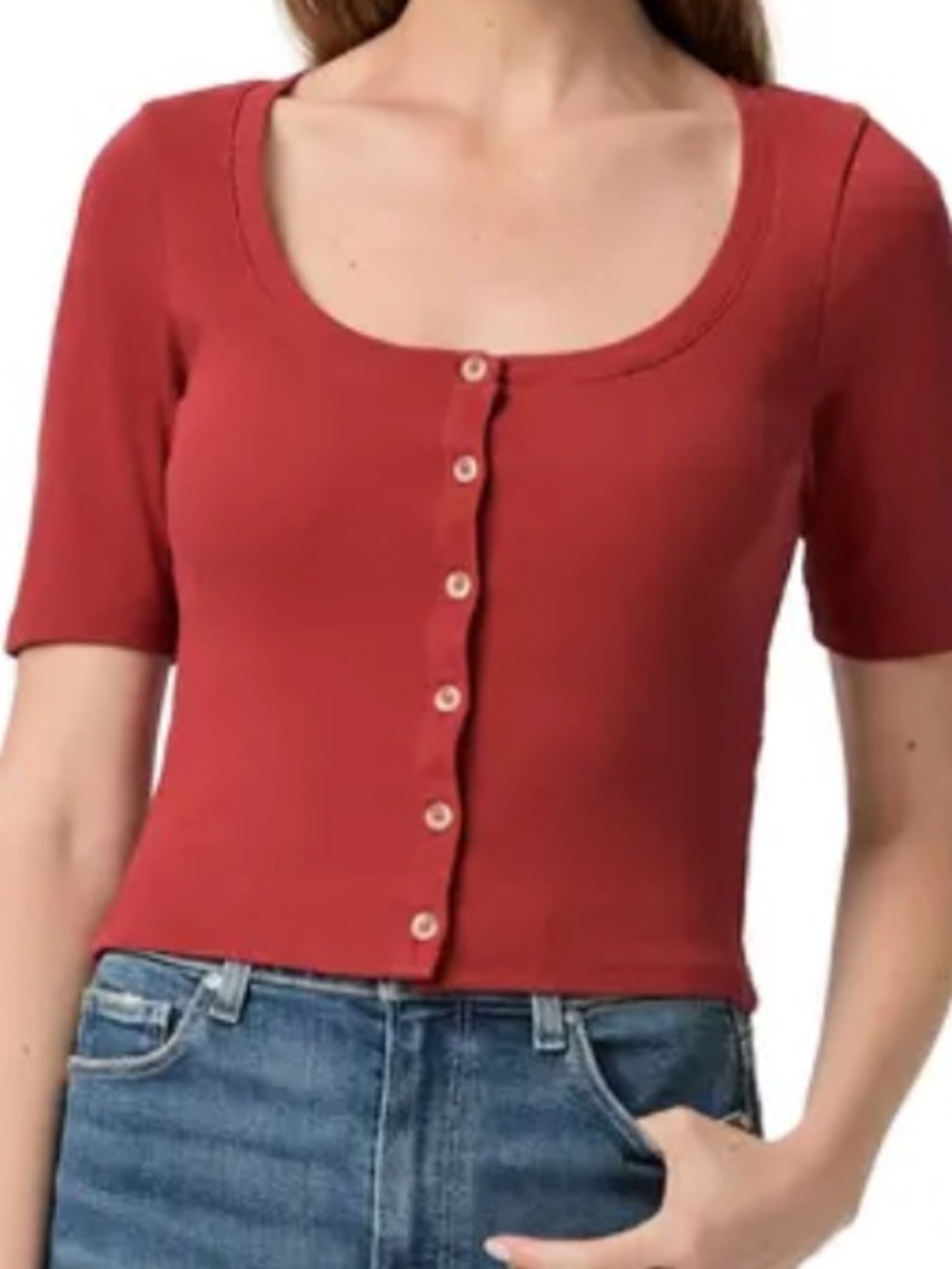 PAIGE Brick Red Ribbed Button-Front Crop Top NWT (not attached)